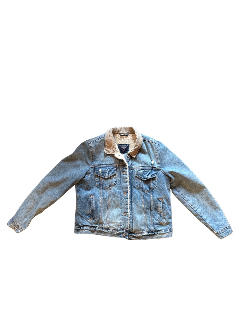 Abercrombie & Fitch Oversized Sherpa Trim Denim Jacket Light Wash Teddy-Lined